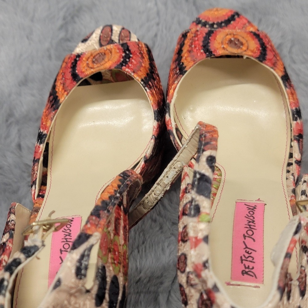 Betsey Johnson Heels Womens 7.5 Multicolor Bandit Platform Peep Toe Stiletto - Picture 8 of 14